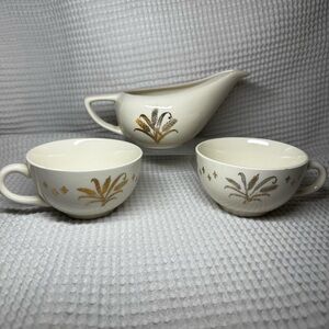 Vintage Homer Laughlin Golden Wheat Gravy Boat & Cup Set